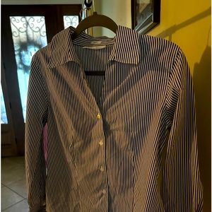 calvin klein womens blue striped no iron button shirt